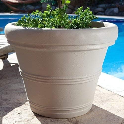 Crescent Garden Brunello Classic Rolled Rim Planter Pot, Indoor/Outdoor Weather-Safe Round Plant Pot, 14'' (Weathered Concrete)