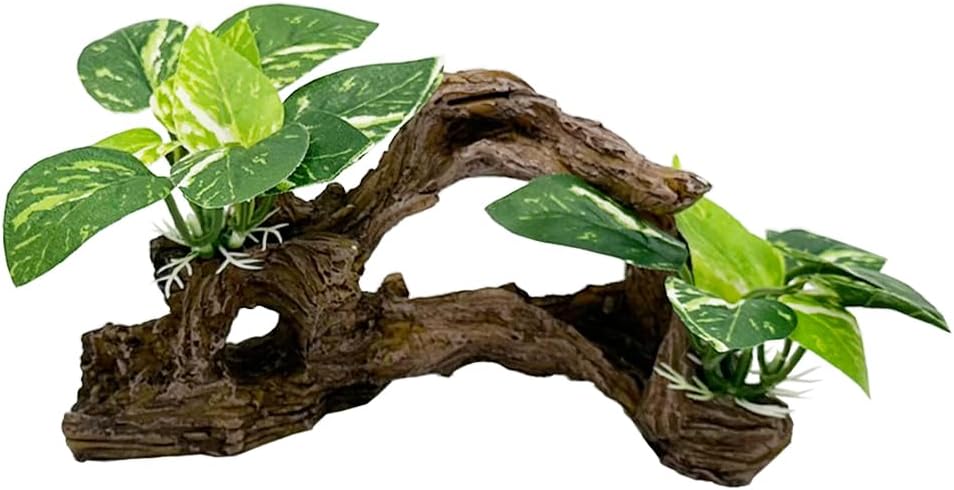 Smoothedo-Pets Fish Tank Decorations Aquarium Decor Ornaments Betta Silk Leaf pad Hammock Artifical Driftwood Cave Goldfish Bowl Accessories (Type-E)