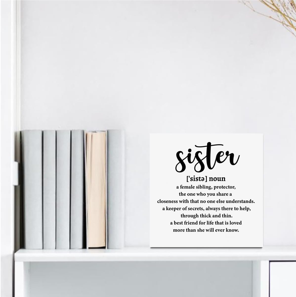 Sister Birthday Gifts Wooden Box Sign, Sister Definition Quotes Wooden Signs, Best Gifts for Bestie Girls, Positive Decor for Farmhouse Home Desk Shelf Tabletop 5 X 5 Inches