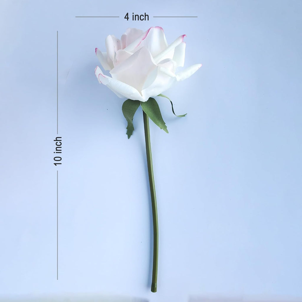 Artificial flower real touch roses feel and look realistic fake roses with short stems, suitable for gift, for wife girlfriend mom friends, Indoor home table，cake, hotel, car decoration (pink white)