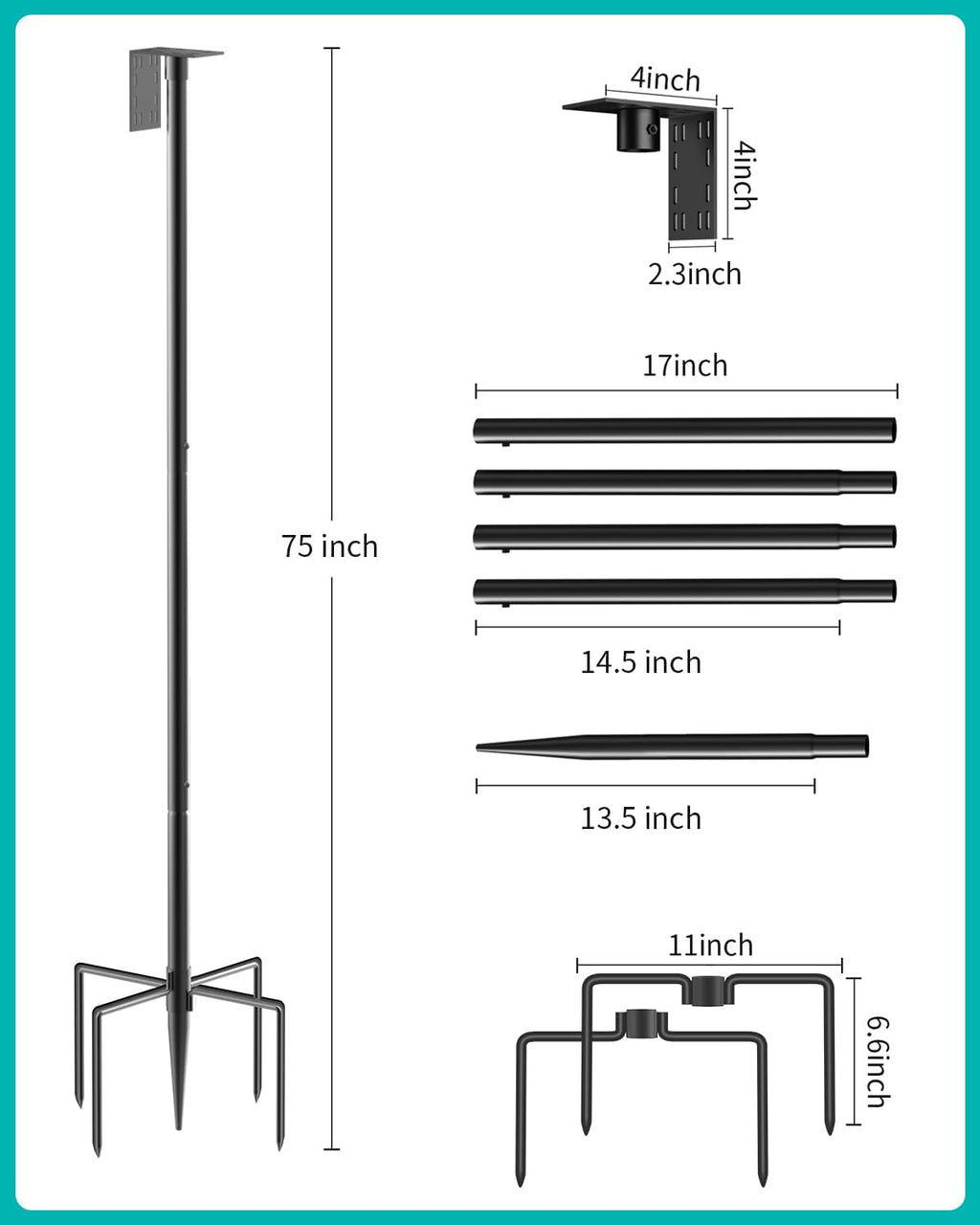 Bird Feeder Pole – 75 Inch Height Bird House Pole with 1-Inch Dia Heavy Duty for Birdfeeders, Feeding Stand with Mount Kit for Outdoor, Slip-Fit Connection