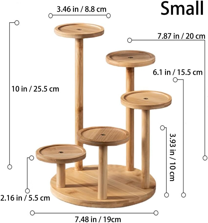 5 Tiered Desk Plant Stand Round Bamboo Plant Shelf Tabletop Succulent Herb Stand Desktop Plant Stand Indoor Plant Rack for in Living Room Office Decoration - Small