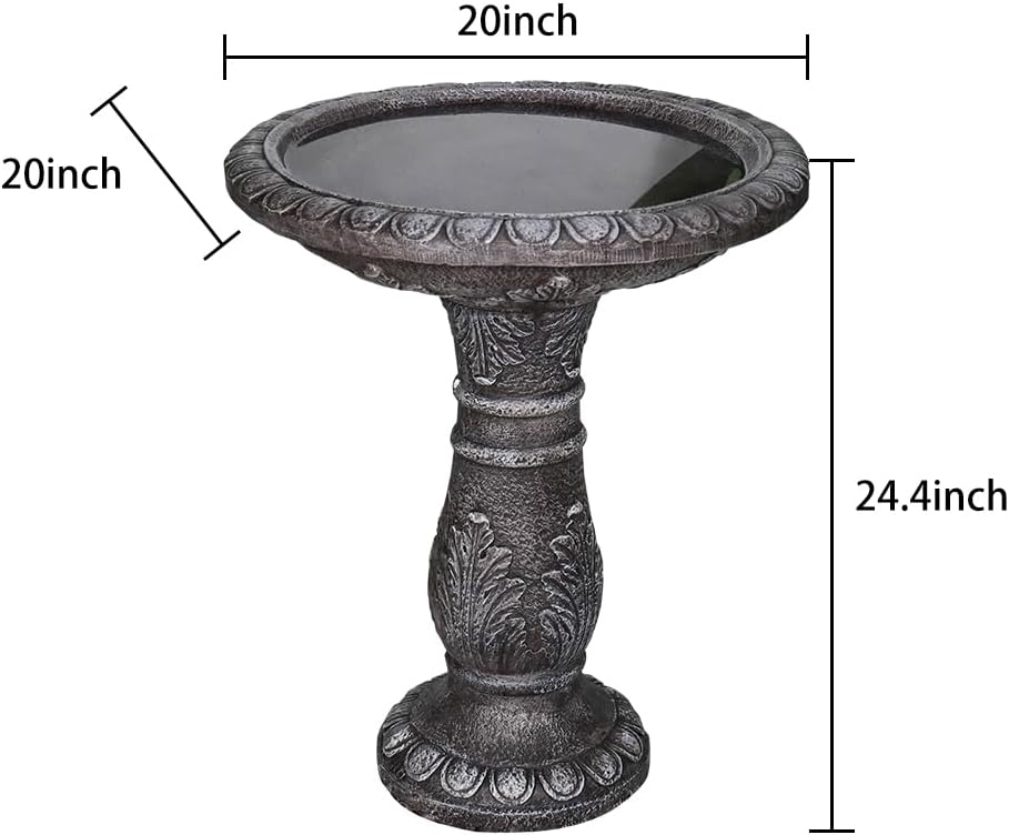 SKYFIRE 24.4" H Cement Bird Bath for Garden- Fibre Reinforced Concrete Bird Baths for Outdoors, Large Size Vintage Carved Pedestal Birdbath for Patio, Yard, Lawn -20”Dia. X 24.4”H Bird Fountain