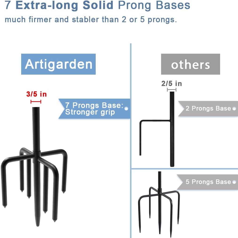 60 inch Outdoor Shepherd Hook with 5 Prong Base (2 Packs), Adjustable Heavy Duty Garden Hanging Stake for Bird Feeder Solar Light Plant Hanger Wedding Decor, Matte Black