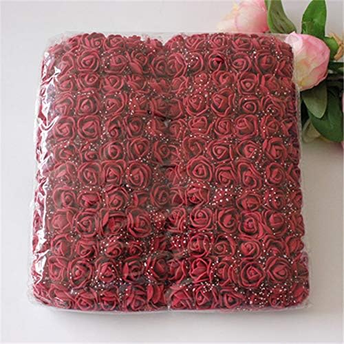 Foam Rose Fake Flowers for Crafts 144 pcs 2 cm Mini Wreaths Artificial Flower Bouquet Multicolor Rose Flower Wedding Scrapbooking Decoration Rose Fake Flower(Burgundy)