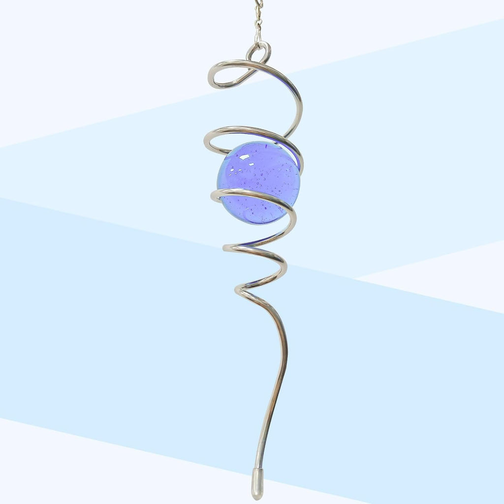 Wind Spinner Tail with Purple Glass Orb,Wind Spinners Stabilizer Gazing Ball Spiral Tail,Hanging Rotating Wind Spinner Spiral,Indoor Outdoor Visual Illusion Garden Decoration-13in