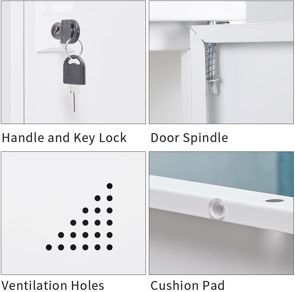 Student Locker Organizer, Multi-Door Steel Locker, Small Locking Cabinet Storage Organizer, Office File Cabinet, Home Locker, Gym Locker, Metal Storage Locker (3 Door, White)