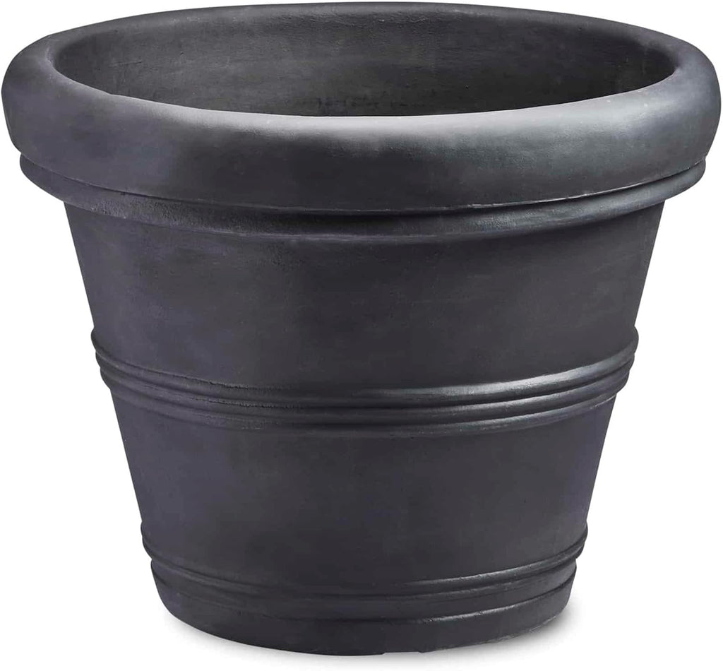 Crescent Garden Brunello Classic Rolled Rim Planter Pot, Indoor/Outdoor Weather-Safe Round Plant Pot, 14'' (Caviar Black)