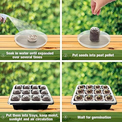 Halatool Seed Starter Kit 8 Pack 96 Cells Black Seed Starter Tray with 100 PCS Peat Pellets for Seedlings Organic Seed Stater Soil Pods for Planting Vegetables Plant, Flowers