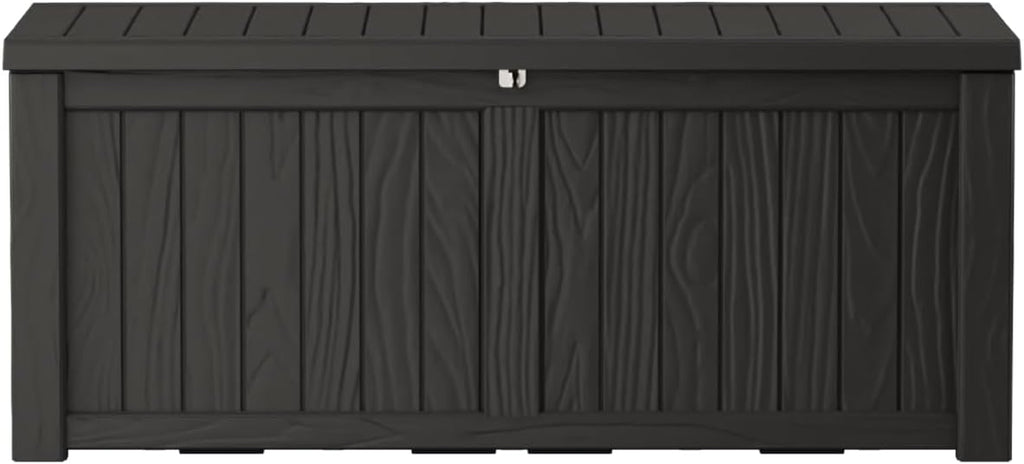 150 Gallon Lockable Resin Deck Box, Waterproof & UV-Resistant Outdoor Storage Box for Outdoor Cushion Storage, Garden Tools & Pool Accessories Storage, Black