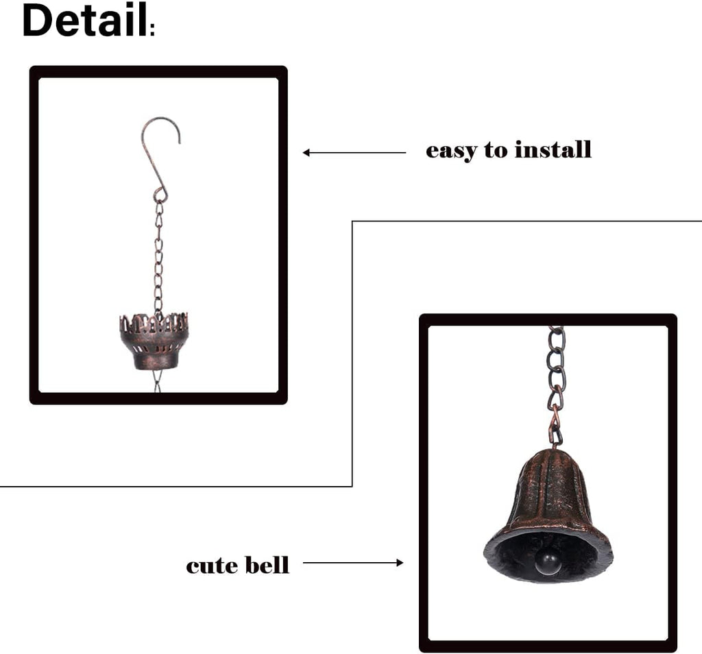 8.5Ft Hummingbird and Cup Rain Chain Outdoor Decorative Rain Gutter Drain Rain Catcher Gutter Chain with Bell