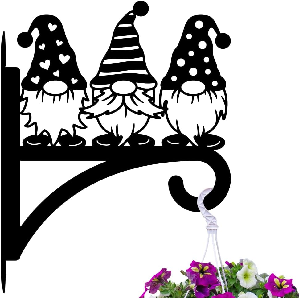 peacoblue Iron Plant Hangers Hooks for Outdoor Indoor Hanging Plants Flower Fern Pots, Lantern, Bird Feeder, 12”x14”Gnome Weather Resistant Metal Wall Brackets Holder for Porch, Garden, House(Gnome)