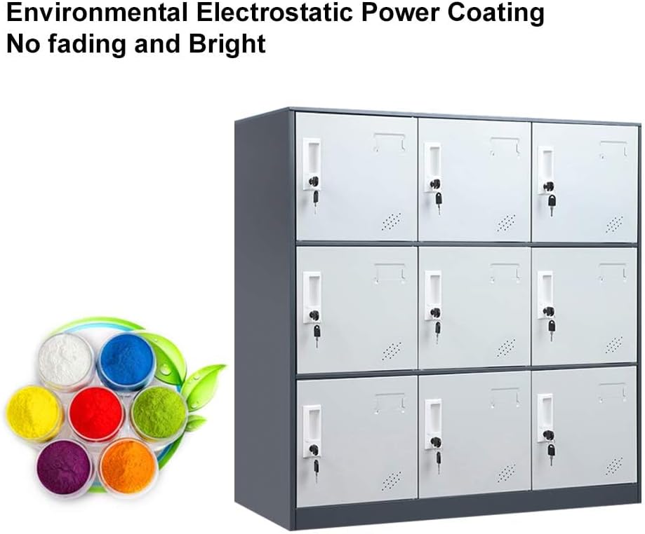 9 Door Metal Storage Locker Cabinet for Office, Home, Gym, School, Steel Cabinet to Storage File, Toys, Shoes and Sports Equipment, Locker Organizer for Gym Office Bedroom (9 Door, Grey)