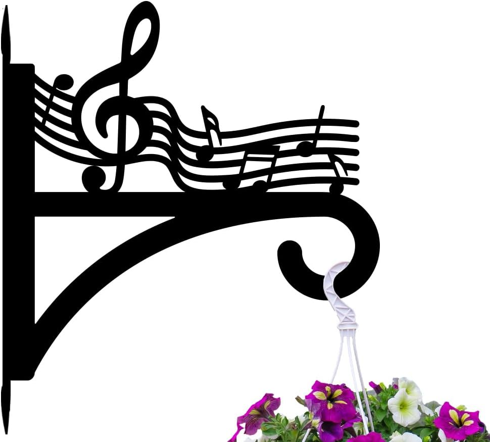 peacoblue Iron Plant Hangers Hooks for Outdoor Indoor Hanging Plants Flower Fern Pots Lantern Bird Feeder,12"x13.8" Weather Resistant Metal Wall Holder for Porch Garden Farmhouse(Music Notes)