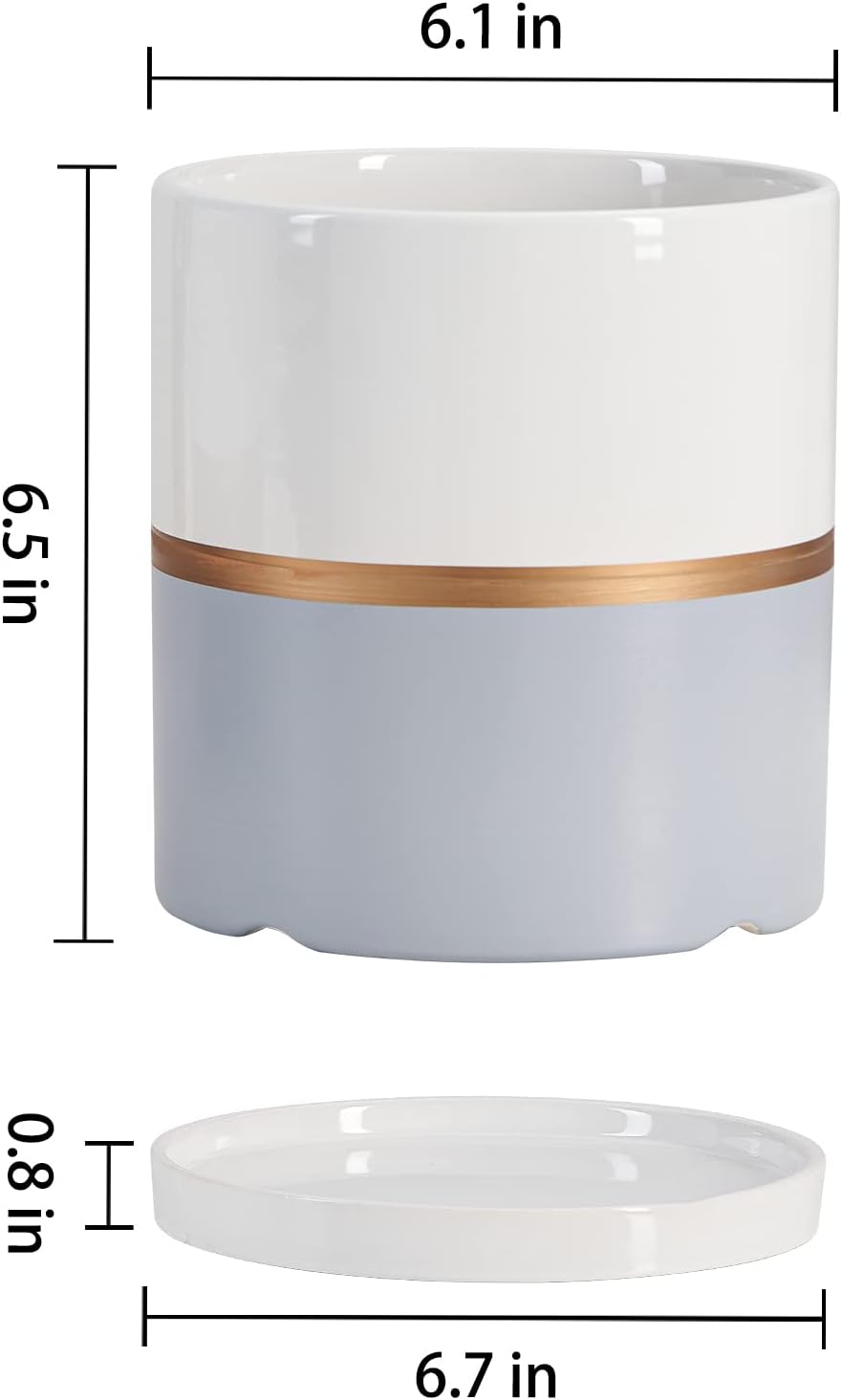 Ekirlin 6 inch Plant Pot - Ceramic Flower Planters Indoor - Modern Succulents Containers with Drain Hole Saucer, Decorate Home, Office & Outdoor (Grey)