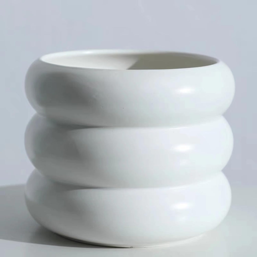 Ceramic Plant Pot Indoor, 6.5 Inch Flower Pot with Drainage Hole, Tiered Bubble Design Ceramic Planter for Home & Office Decor (White)