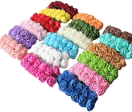 Foam Rose Fake Flowers for Crafts 144 pcs 2 cm Mini Wreaths Artificial Flower Bouquet Multicolor Rose Flower Wedding Scrapbooking Decoration Rose Fake Flower(Mint Green)
