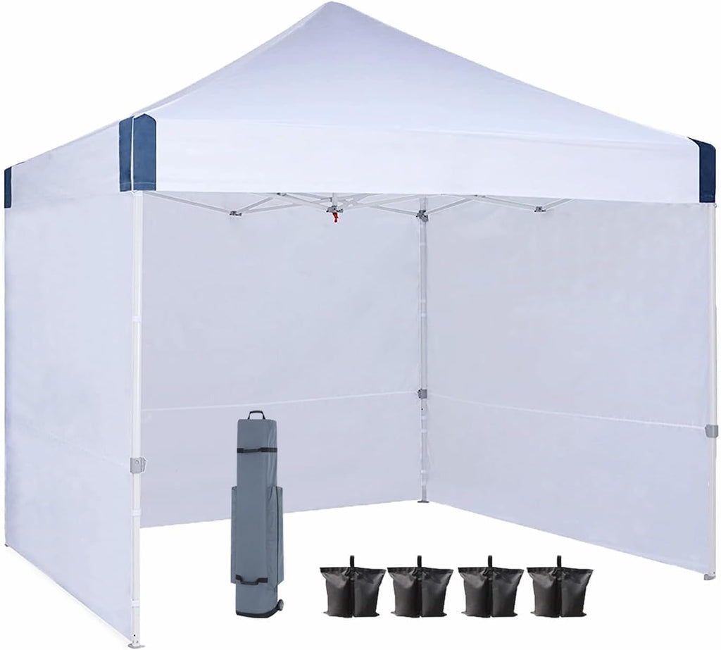 10x10 pop up Canopy Tent, Outdoor Patio Canopy Tent with sidewalls, Heavy Duty Commercial Instant Canopy Tent with Sand Bags for Deck, Party, Camping, Backyard, Playground, White