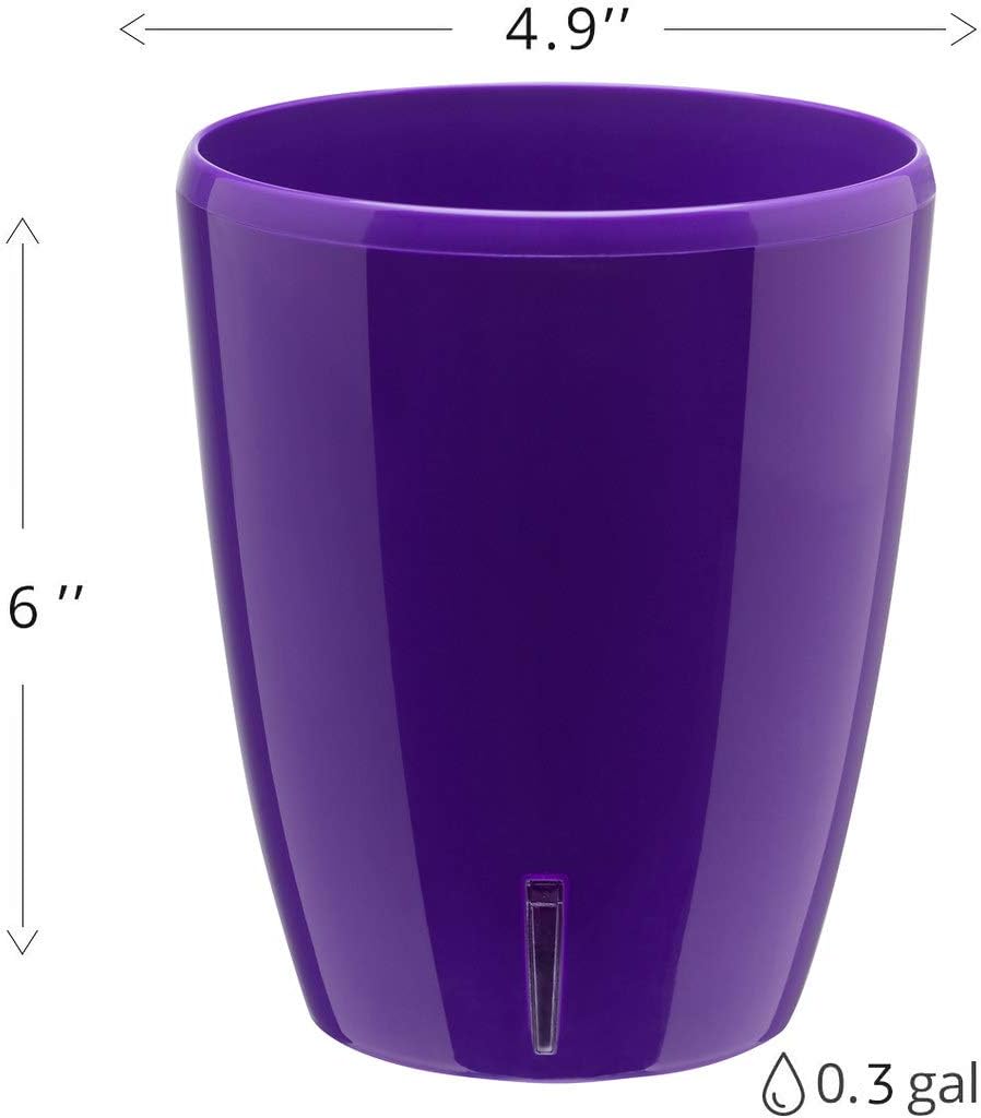 Santino 4.9 Inch ORCHIDEA Self Watering Pots for Orchids in Violet (Set of 3) - Decorative Wicking Planter with w/Great Aerification, Drainage and Water Level Indicator