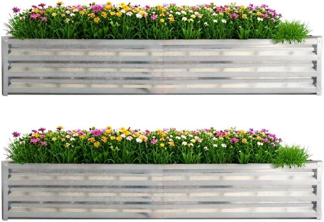 Raised Garden Bed, Raised Beds for Gardening Outdoor for Vegetables and Flowers Ground Planter Box, Galvanized Metal Planter Grow Garden Box，8x4x1ft