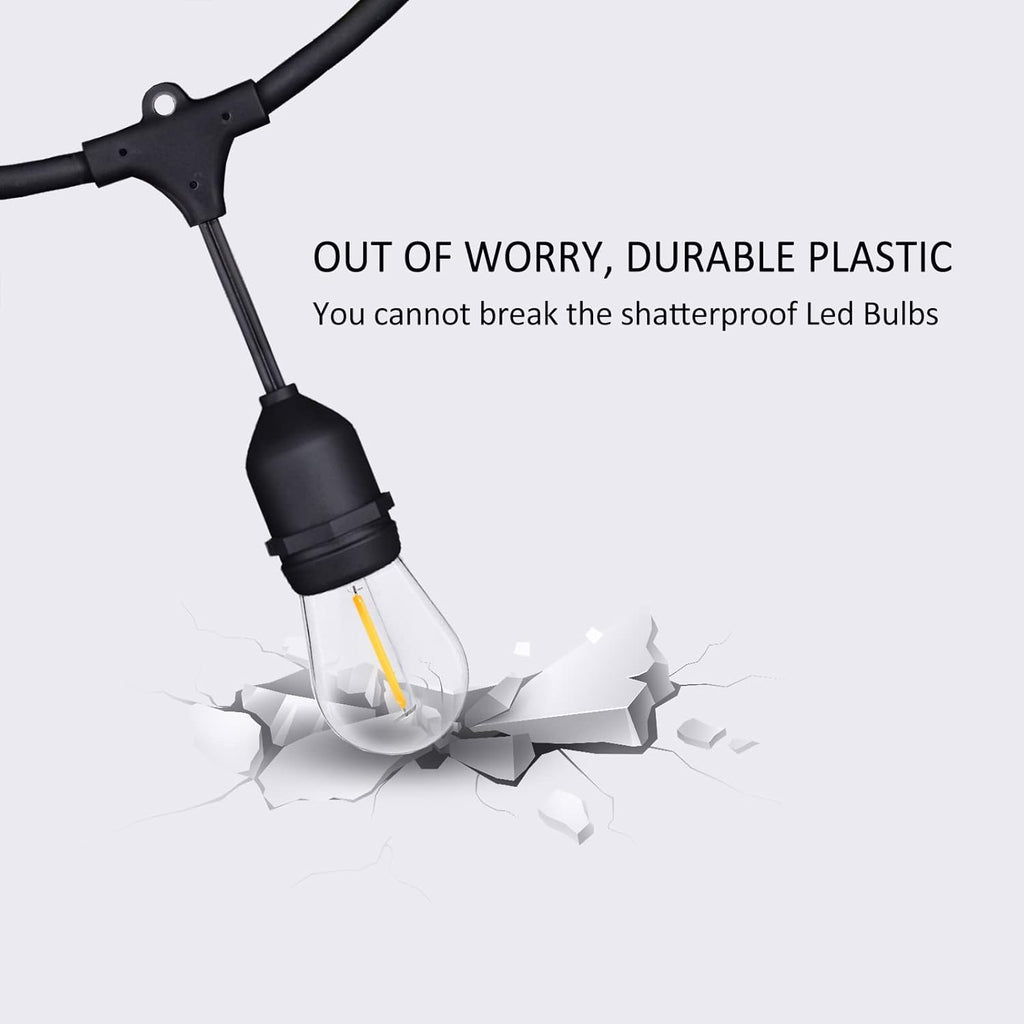 Achin Outdoor String Lights 96FT(48FT*2) Waterproof IP65 LED Patio Lights with 30+2 S14 Edison Bulbs Warm 2200K Hanging Lights Outside Shatterproof String Lights for Outside Bistro, Market, Yard