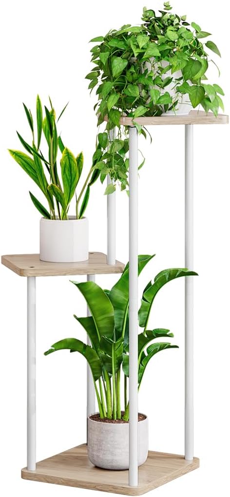 AZERPIAN 3 Tier Plant Stand Indoor Metal Plant Shelf for Multiple Plants Corner Flower Holders for Living Room Balcony Bedroom Patio Garden, Black (White, 3 tier)