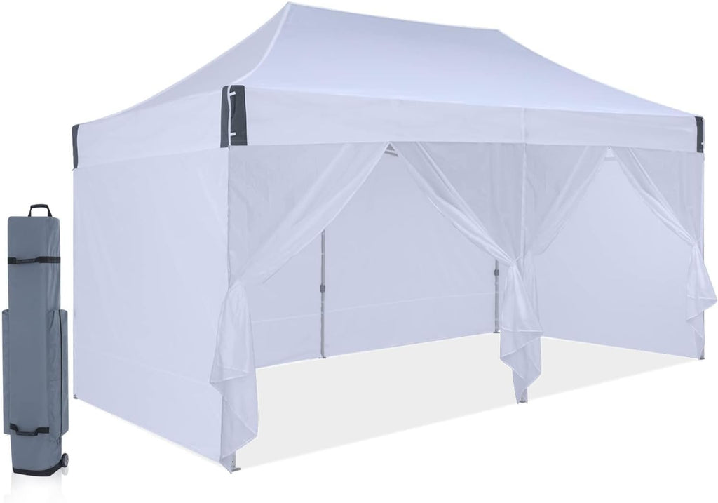10x20 pop up Canopy Tent, Eazy up Outdoor Patio Canopy Tent with sidewalls, Heavy Duty Commercial Instant Canopy Tent with Sand Bags for Deck, Party, Camping, Backyard, Playground, White