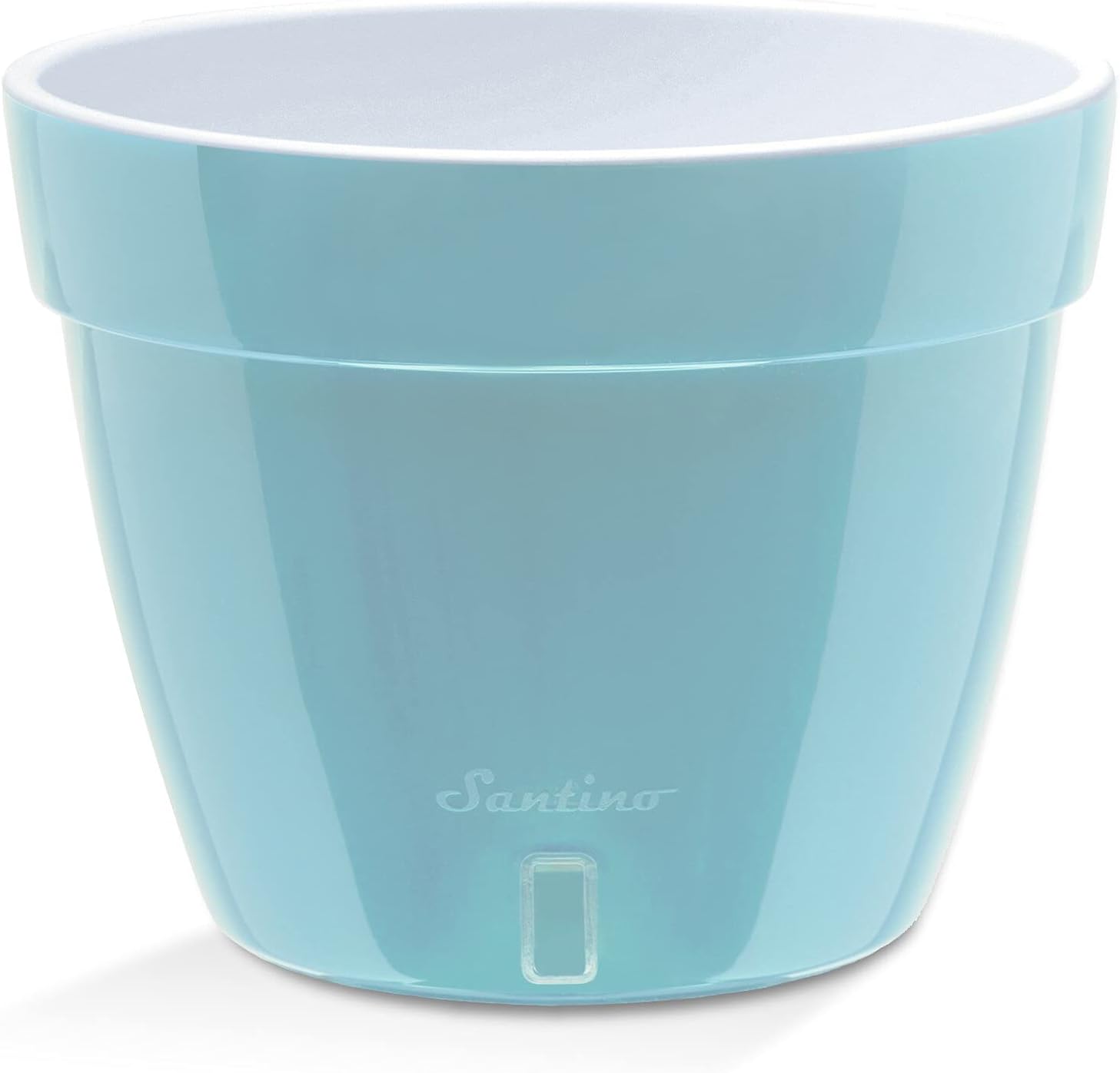 Santino ASTI 7.1 Inch Self Watering Planter Menthol/White for Indoor Plants - Premium Quality Modern Plastic Pot w/Water Level Indicator for All House Herbs, Plants, African Violets and Dahlias