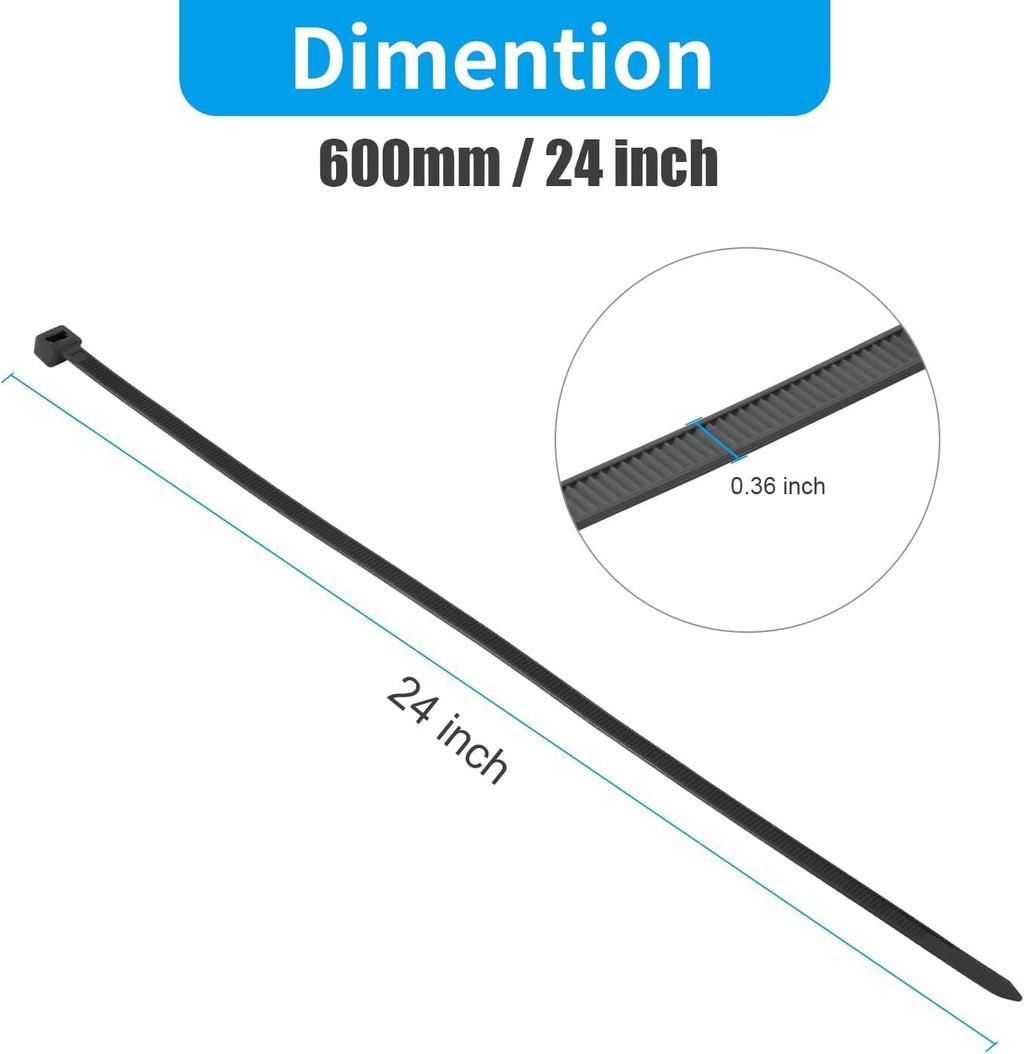 XINGO 24 Inch White Large Zip Ties Heavy Duty 500 Pack, 200 LBS Ultra Strong Plastic Wire Ties, Large Cable Ties Extra Long Tie Wraps, Indoor and Outdoor UV Resistant