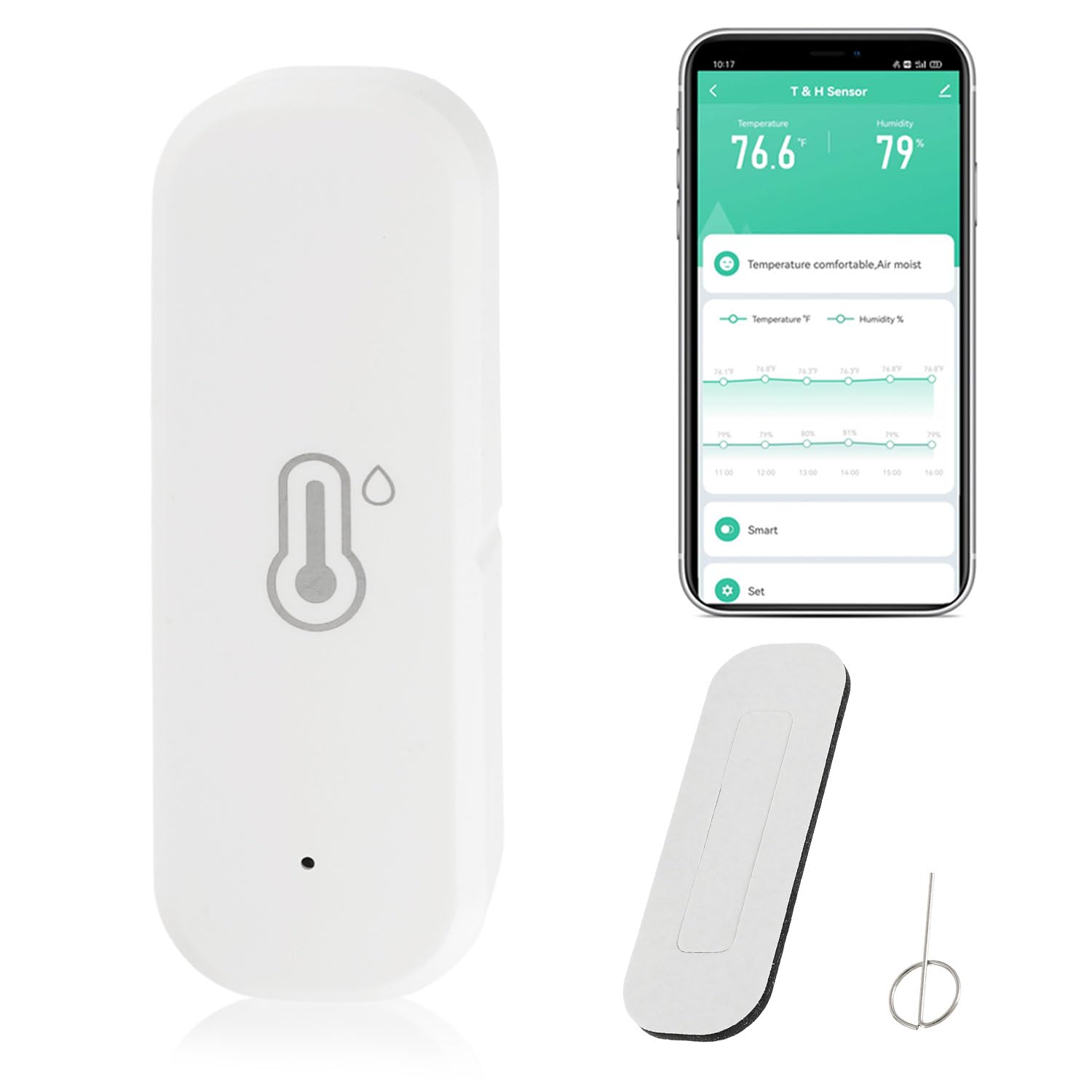 WiFi Hygrometer Thermometer Sensor, Indoor Outdoor Wireless Temperature Humidity Sensor, with Remote Monitor and Alert Compatible with Alexa(1 Pack)