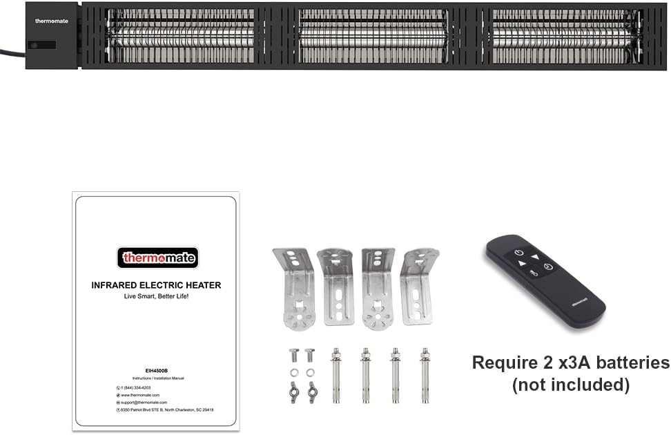 ThermoMate Infrared Outdoor Patio Heater, 4500W Carbon Fiber Heating for Porch, Deck, Garage with Remote 24 Hours Timer, Hard Wired 240V