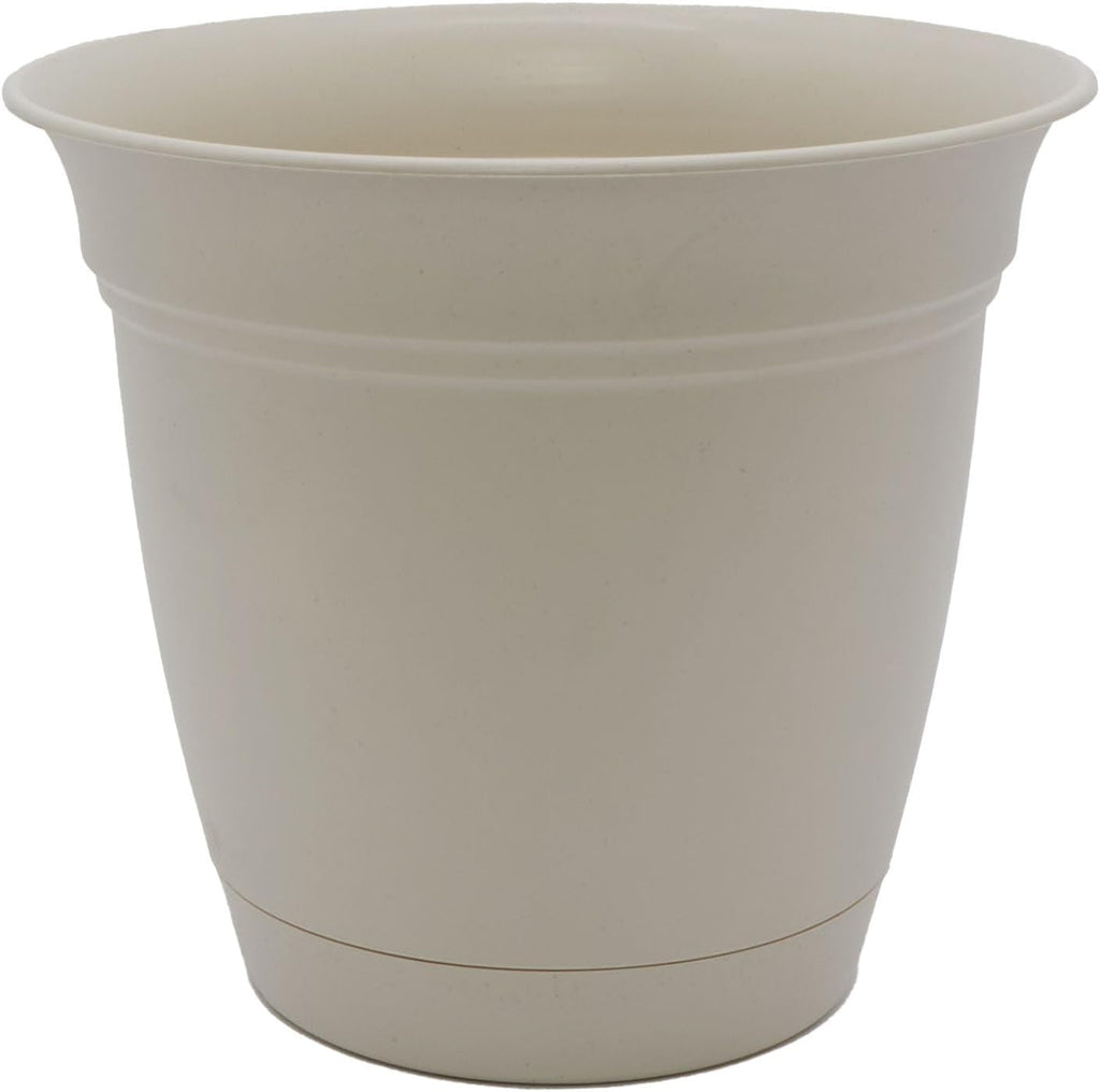 The HC Companies Eclipse Round Planter with Saucer - Outdoor & Indoor Plant Pot with Drainage Holes - Lightweight, UV-Resistant Plastic Pots for Plants, Flowers & Herbs (16" Cottage Stone, Pack of 1)