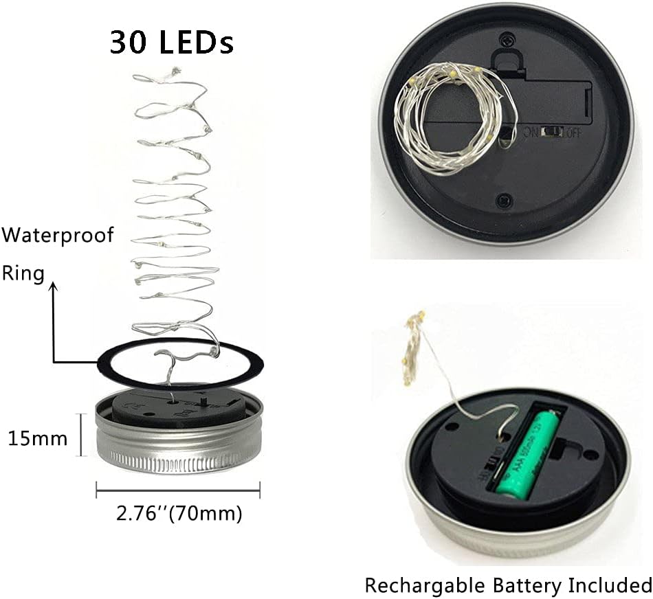 Decorman Solar Mason Jar Lights, 4 Pack 30 LED Fairy Star Firefly String Lids Lights with 4 Hangers for Patio Yard Garden Party Wedding Christmas Decoration(Jars Not Included) (4 Pack, Warm White)