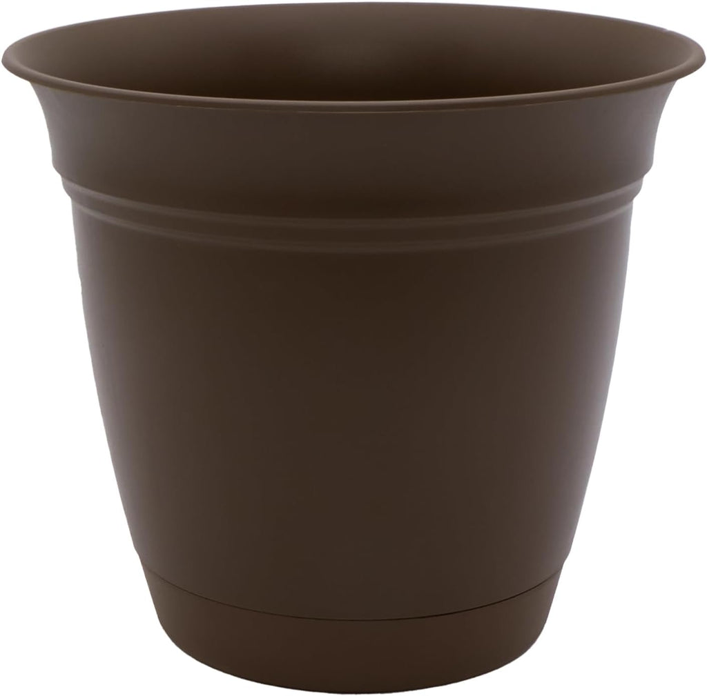 The HC Companies Eclipse Round Planter with Saucer - Outdoor & Indoor Plant Pot with Drainage Holes - Lightweight, UV-Resistant Plastic Pots for Plants, Flowers & Herbs (20" Chocolate, Pack of 1)