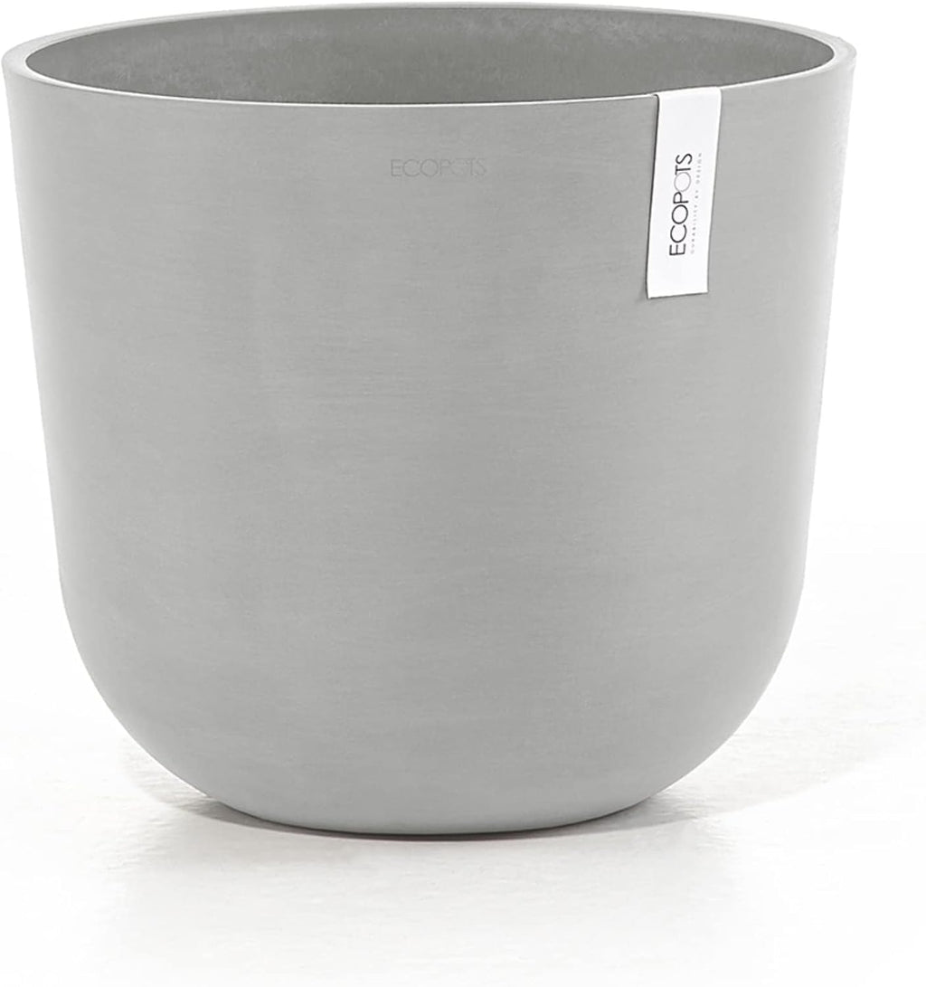 Ecopots Oslo Durable Modern Round Indoor/Outdoor Recycled-Based Composite Flower Pot Planter, White Grey, 14"