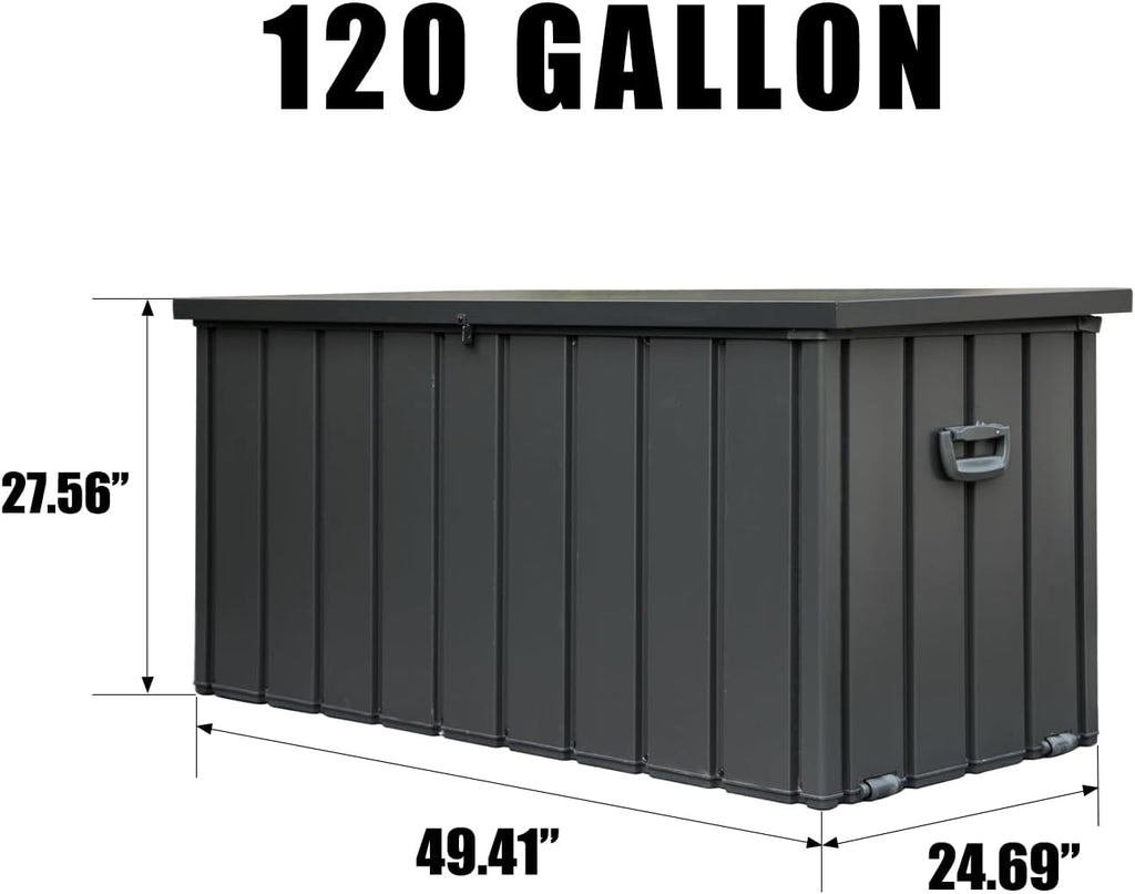 Domi Outdoor Storage Deck Box 120 Gallon, Waterproof Lockable Steel Outdoor Storage Container for Outside Cushions, Garden Tools and Pools Equipment, Gray