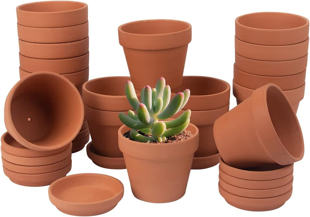 17 Pack 4" Terracotta Planter Pots with Saucer - Clay Ceramic Cactus & Succulent Flower Nursery Garden Pots (4")
