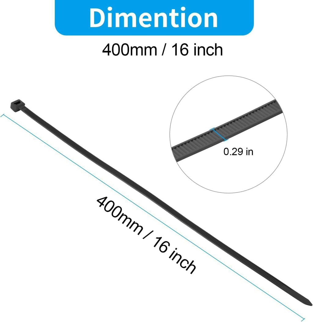 XINGO 16 Inch White Zip Ties Heavy Duty 100 Pack, 120 LBS Tensile Strength, Premium Nylon Cable Wire Ties, Self-locking Plastic Ties for Indoor and Outdoor Use