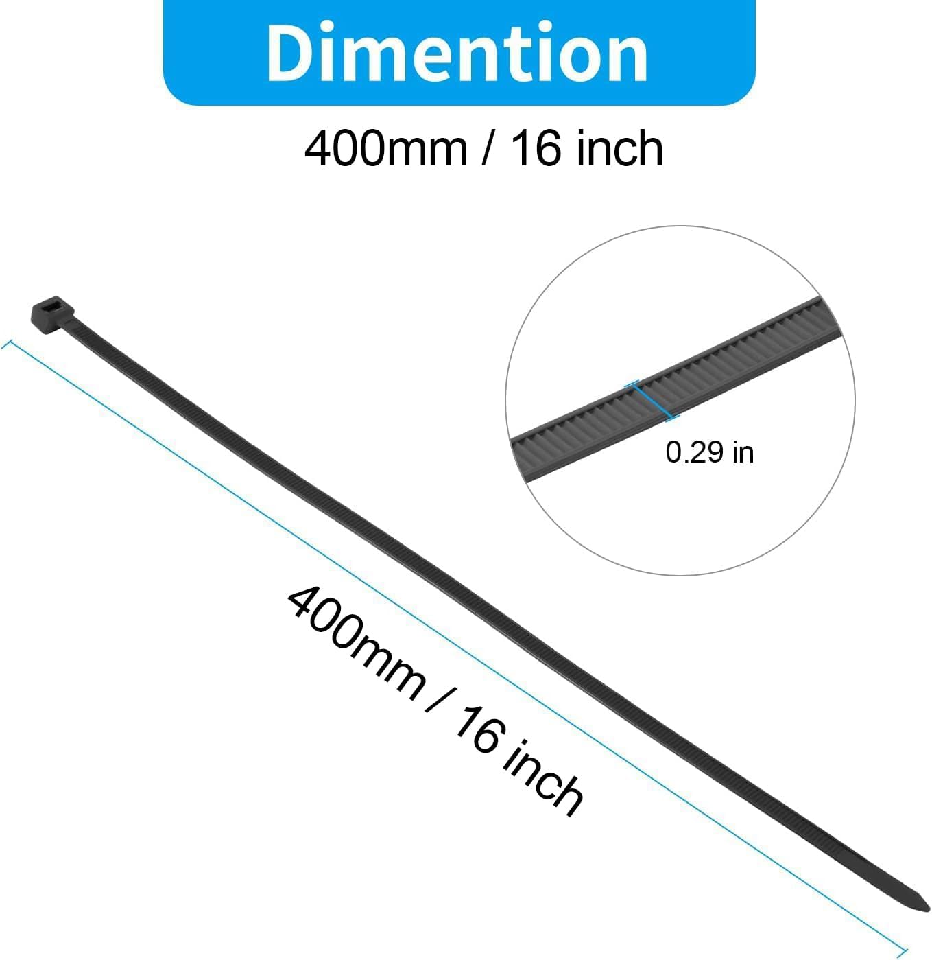 XINGO 16 Inch White Zip Ties Heavy Duty 100 Pack, 120 LBS Tensile Strength, Premium Nylon Cable Wire Ties, Self-locking Plastic Ties for Indoor and Outdoor Use