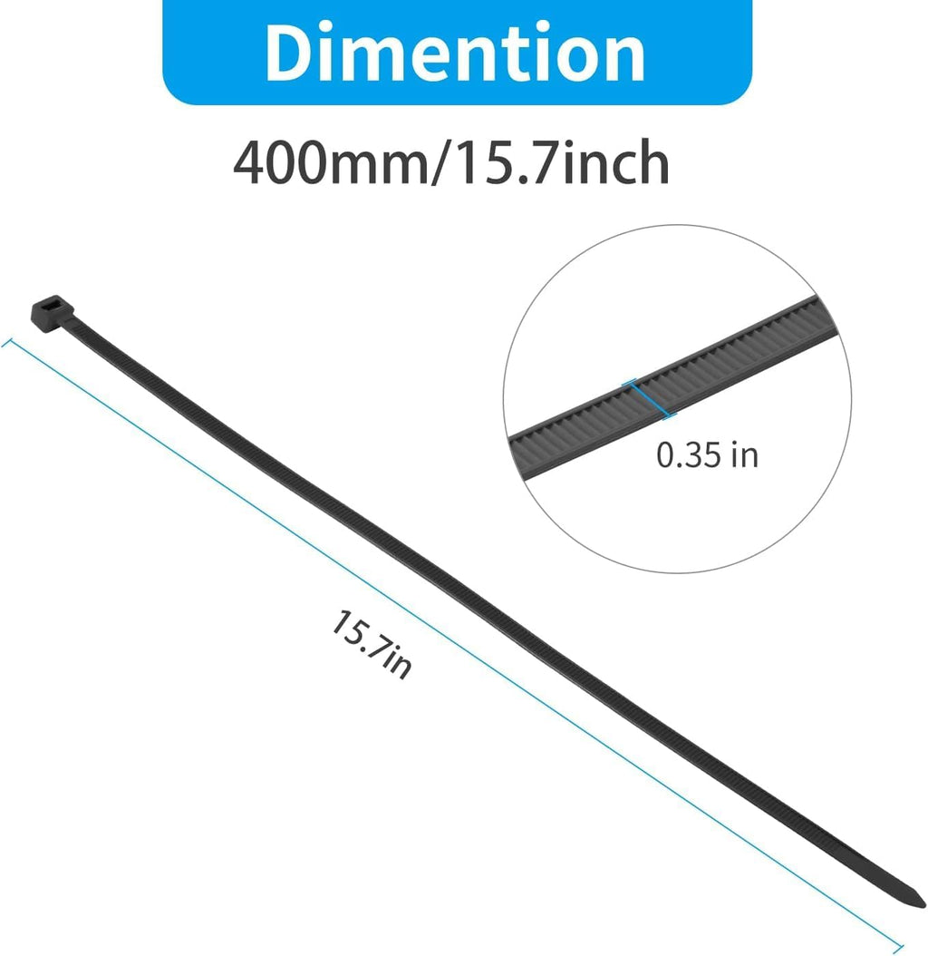 XINGO 16 Inch Black Large Zip Ties Heavy Duty 500 Pack, 200 LBS Ultra Strong Plastic Wire Ties, Large Cable Ties Extra Long Tie Wraps, Indoor and Outdoor UV Resistant