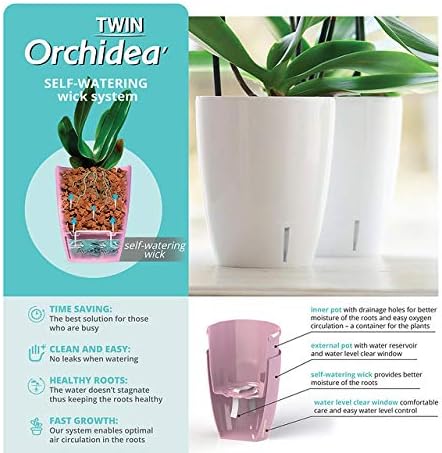 Santino 4.9 Inch ORCHIDEA Self Watering Pots for Orchids in Sand (Set of 3) - Decorative Wicking Planter with w/Great Aerification, Drainage and Water Level Indicator