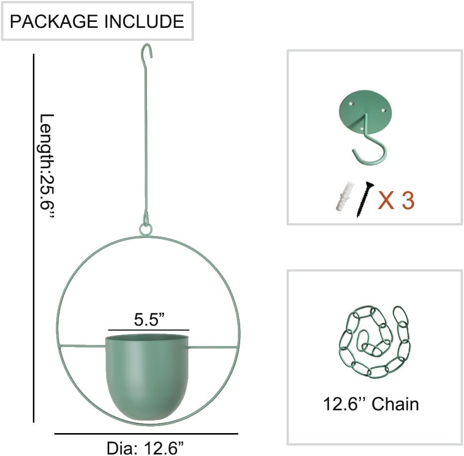 Metal Hanging Planter for Indoor Outdoor Plants Wall and Ceiling Hanging Basket for Vines Ferns Modern Minimalist Plant Hanger Room Window Decor(Green)