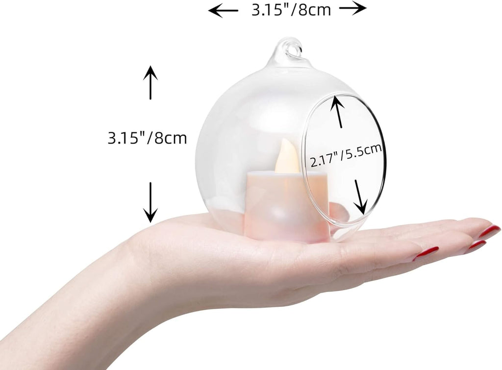 Hanging Glass Candle Holder, Globe Glass Tea Light Holder, Hanging Glass Vase, Flower Plants Terrarium, Glass Orbs Container, Micro Landscape DIY for Home, Office, Wedding (3.15" 6Pcs)