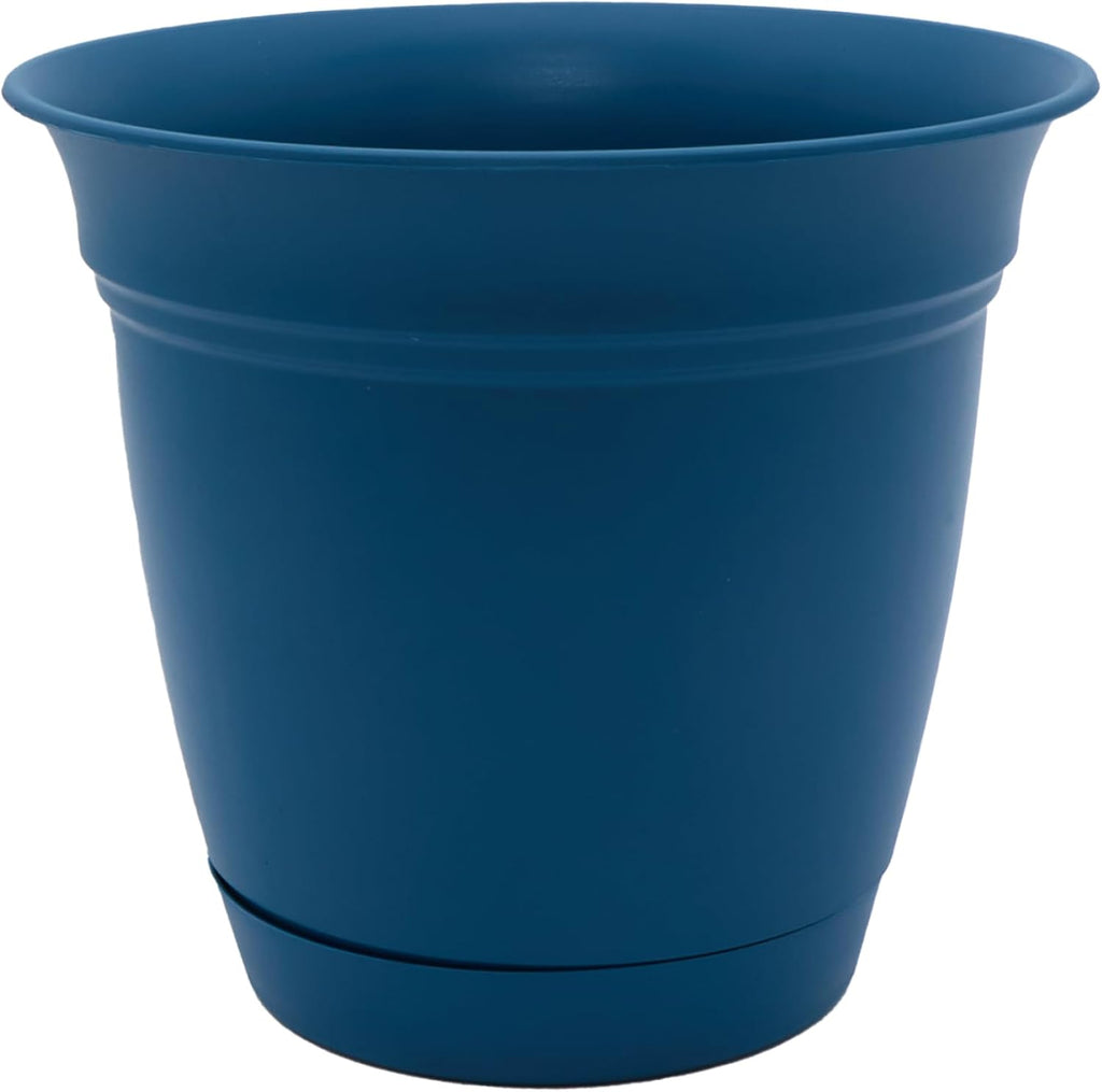 The HC Companies Eclipse Round Planter with Saucer - Outdoor & Indoor Plant Pot with Drainage Holes - Lightweight, UV-Resistant Plastic Pots for Plants, Flowers & Herbs (10" Peacock, Pack of 1)