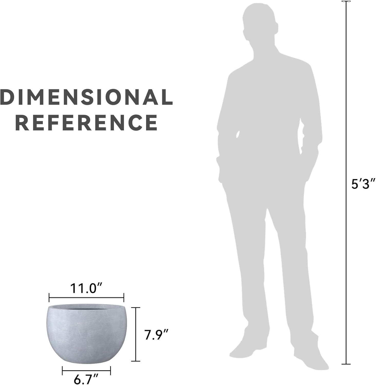 Kante 11.8" Dia Round Concrete Planter, Outdoor/Indoor Large Bowl Plant Pots with Drainage Hole and Rubber Plug for Garden Patio Balcony Home, Gray