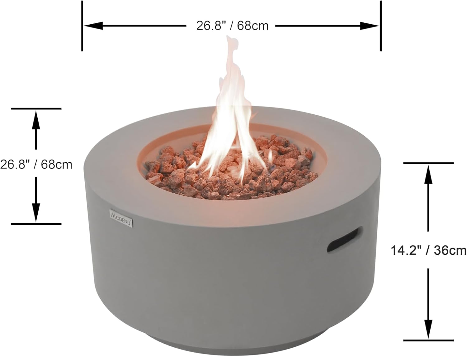 AMS Fireplace | Modeno Waterford Package | Light Gray Natural Gas Fire Pit Table for Outside Patio Bundle with Wind Guard, SS Burner Lid | Free Ice Bucket & Rubber Mat
