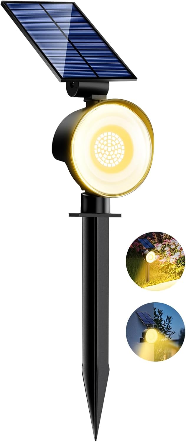 nipify 1 Pack Solar Spot Lights Outdoor Waterproof with 3 Modes, Solar Spotlight Light for Outside Yard Landscape Lighting Pathway Lights Wall,Warm White