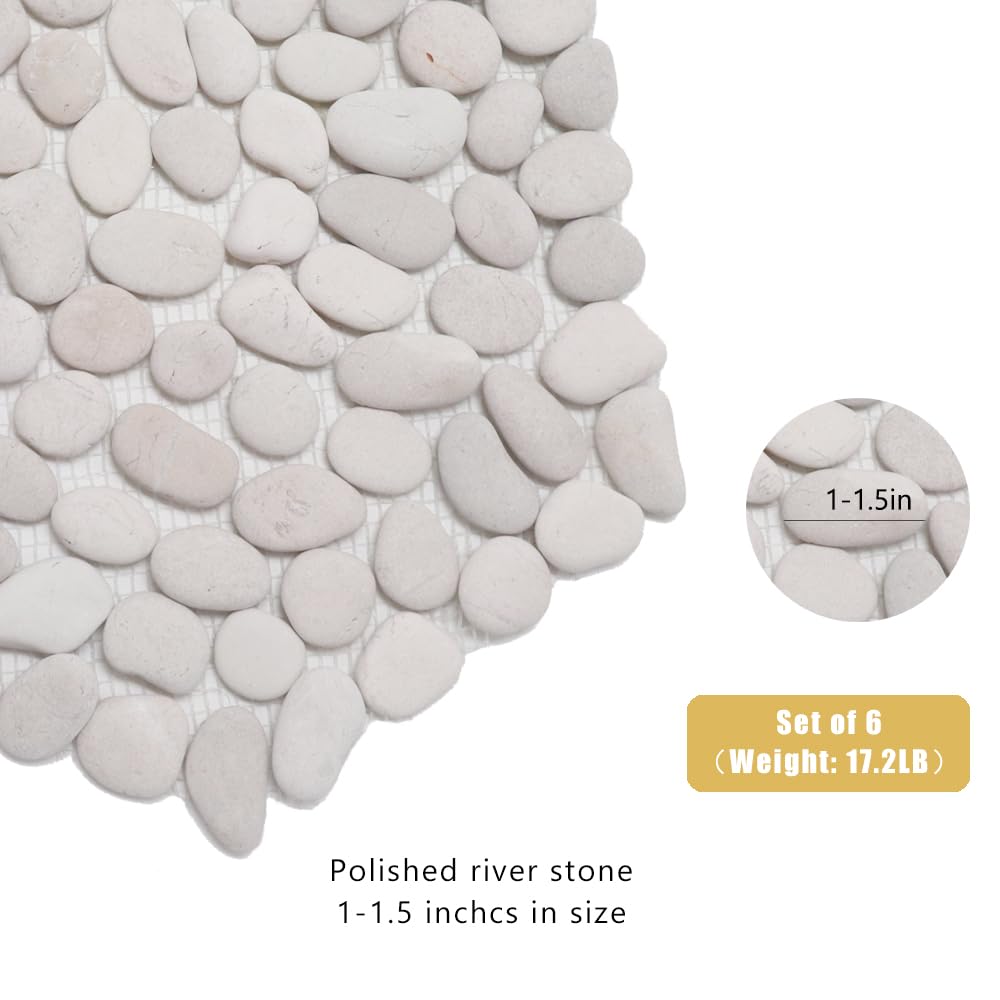 12 inch River Rock Stepping Stone - Pavers for Outdoor Garden Walkway, Landscaping - Polished Pebble Step Stones for Patio Yard Lawn Pathway, Set of 6 (Hexagon,White)