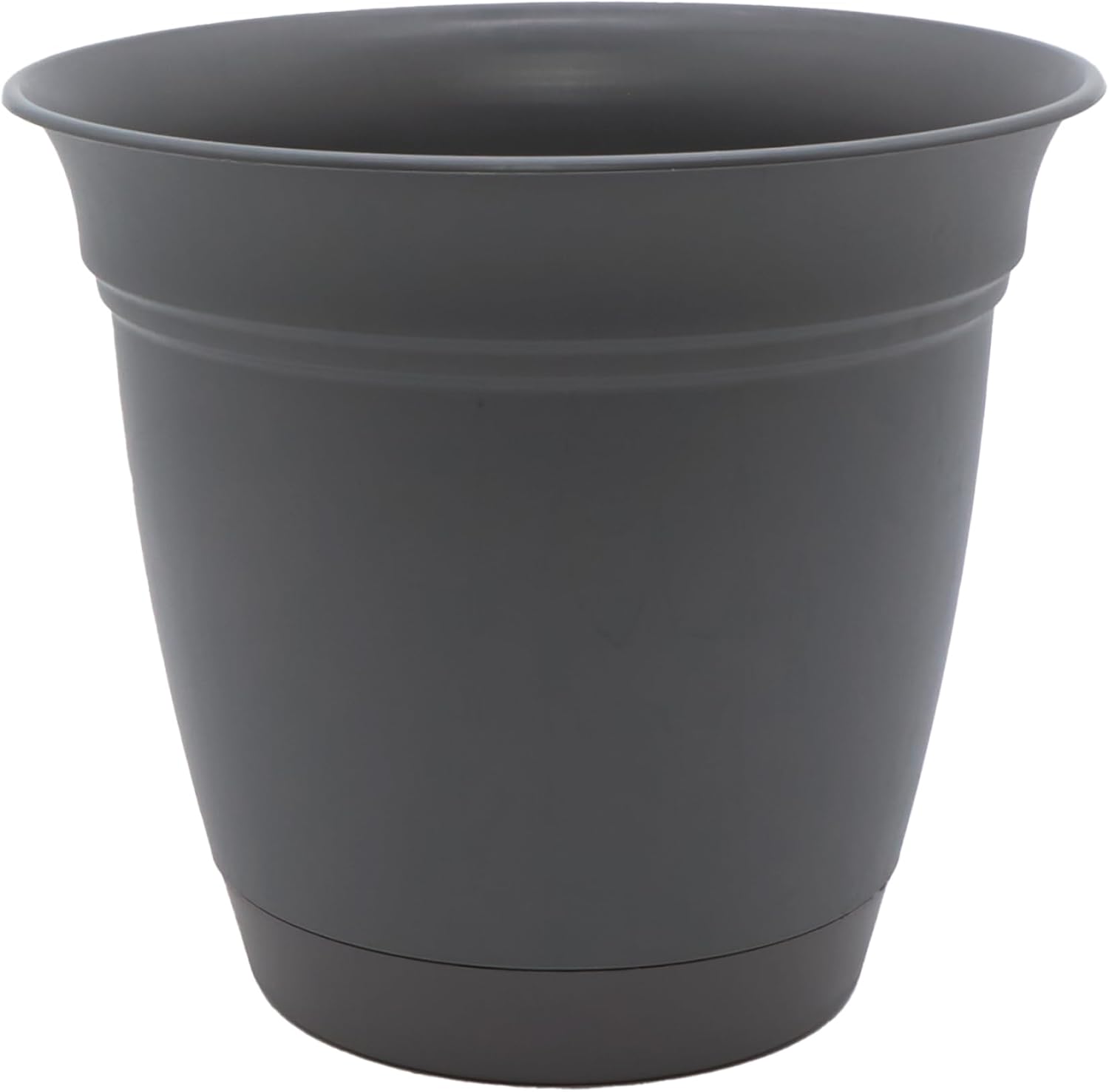 The HC Companies Eclipse Round Planter with Saucer - Outdoor & Indoor Plant Pot with Drainage Holes - Lightweight, UV-Resistant Plastic Pots for Plants, Flowers & Herbs (12" Warm Gray, Pack of 1)