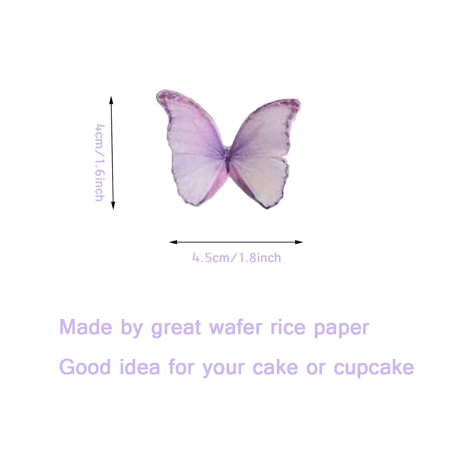 Weraru 48Pcs Edible Wafer Paper Butterflies Cupcake Topper Purple Pink Green Cake Decorations Mixed Color